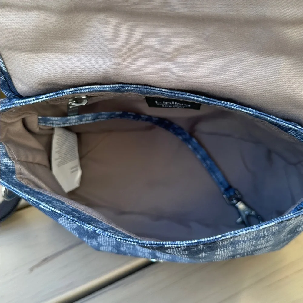 RARE Kipling Sabian Crossbody Blue Denim Dot Mini Bag - Adjustable Navy Strap - Picture 10 of 10